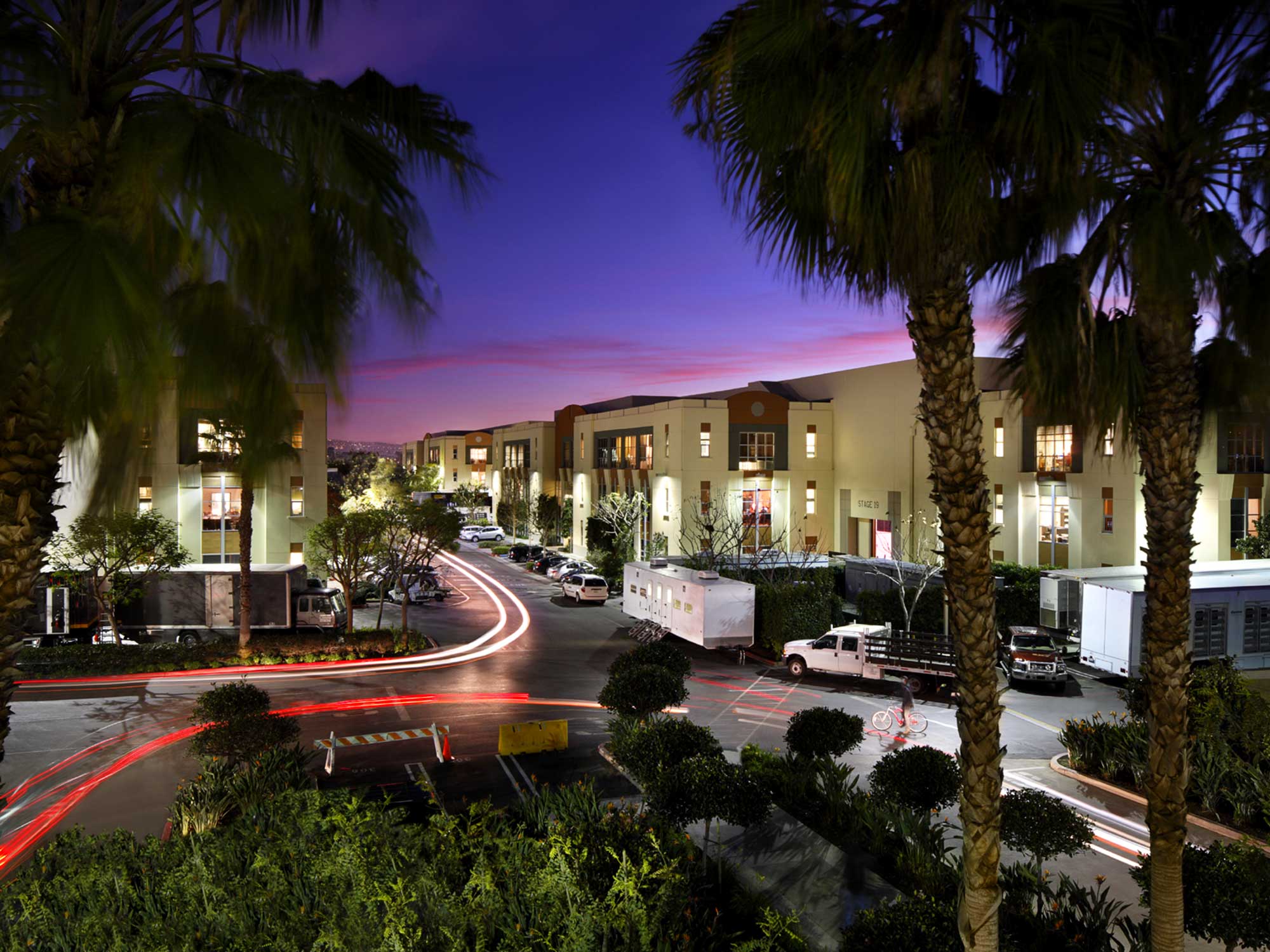 Manhattan Beach Studios with busy activity at night